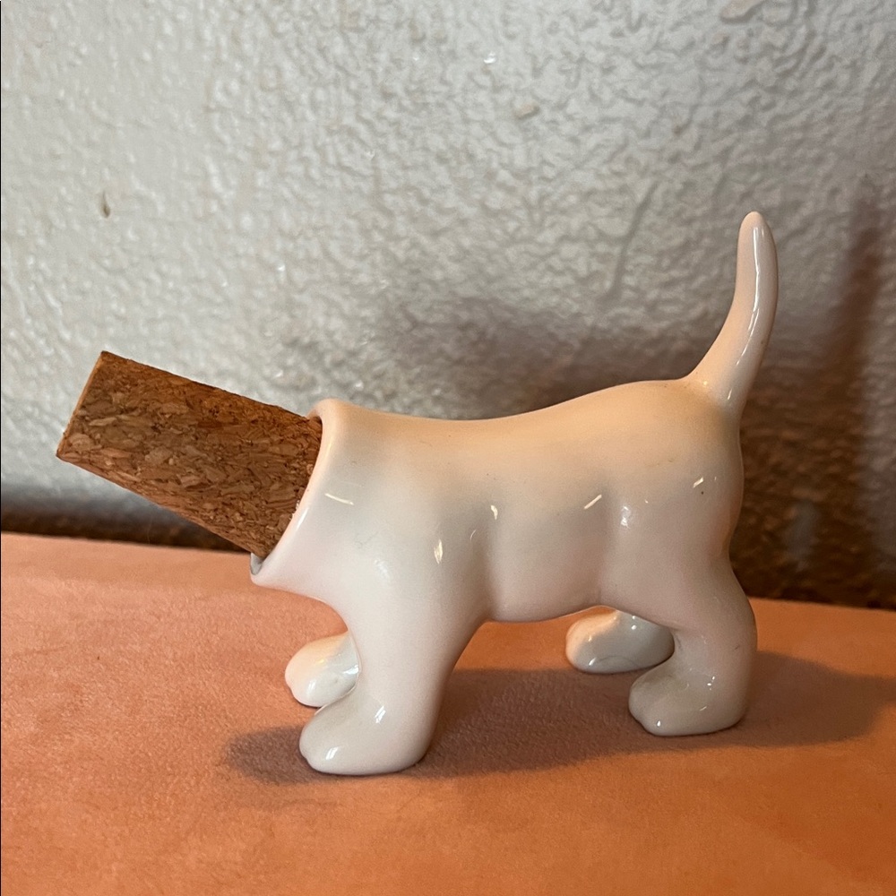 dog Wine Stopper white ceramic kitschy decor dog lover wine enthusiast